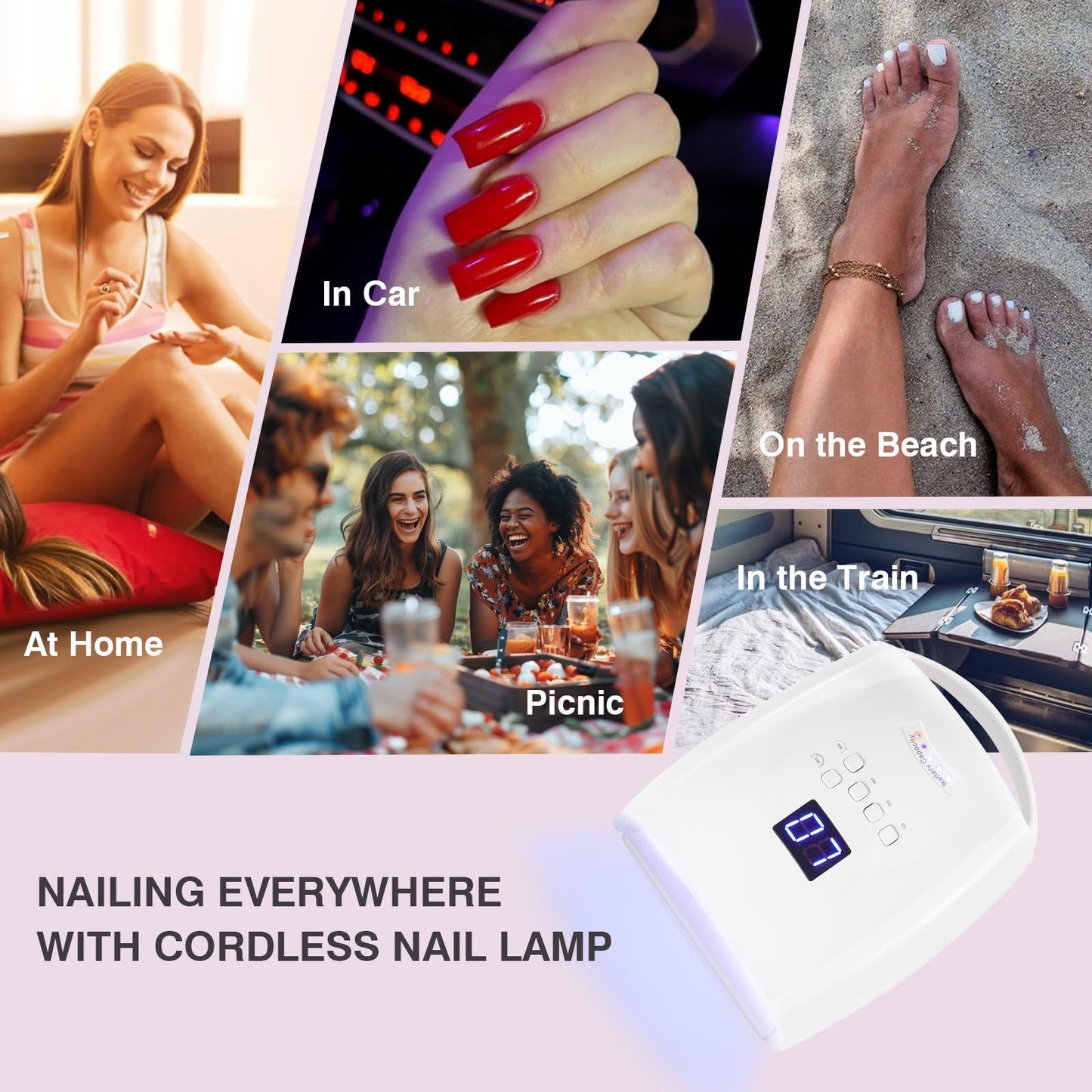 NailFace Cordless UV LED Nail Lamp, Rechargeable 66W UV Light Nail Curing Lamp for Gel Nails Acrylic Polish with Auto Sensor & 5 Timer for Home & Salon