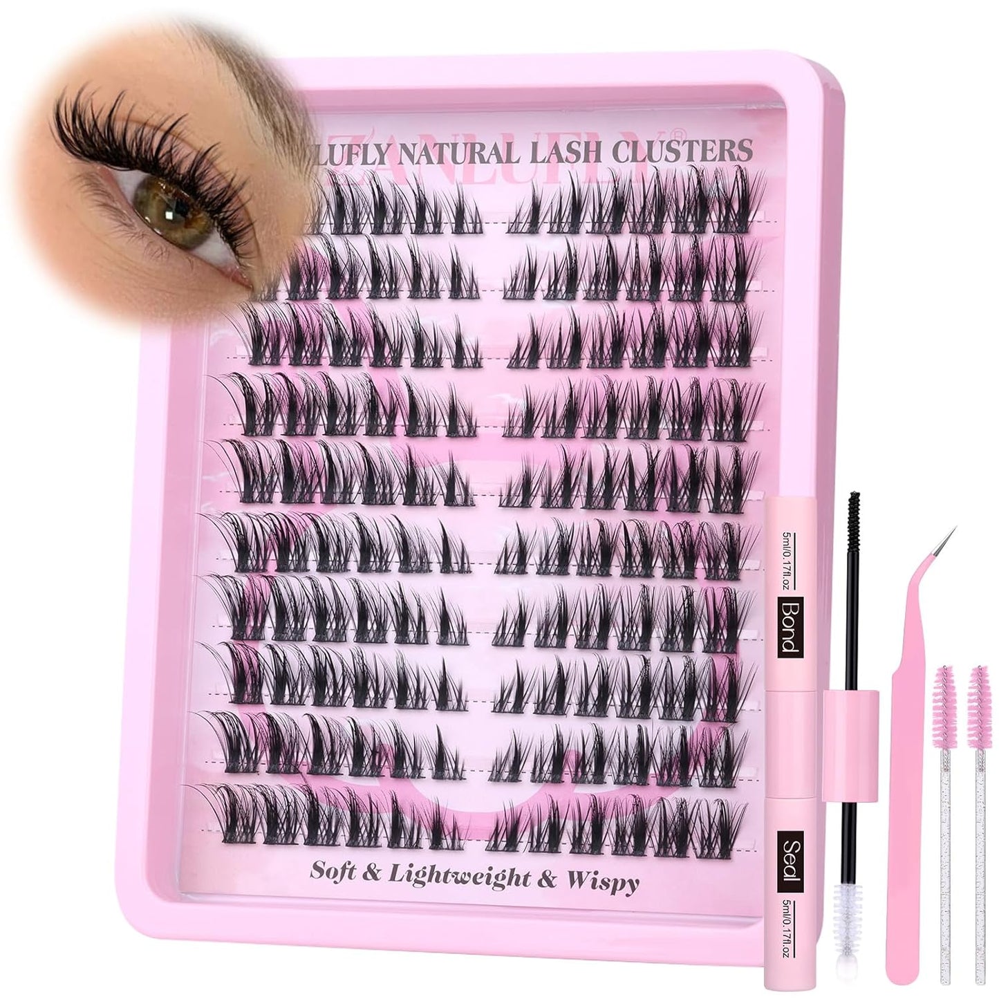 Cat Eye Lash Clusters Kit - Wispy Individual Eyelash Extensions with Bond, Seal & Applicator | 120 Pcs, 9-15MM