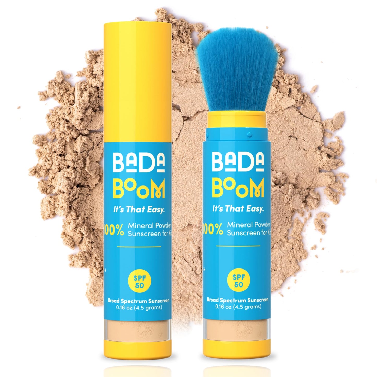 Bada Boom Mineral Powder Sunscreen SPF 50 – Reef Safe, Water Resistant Brush On Sunscreen for Kids & Sensitive Skin – Broad Spectrum Zinc Oxide, Translucent Face, Body & Scalp Sun Protection