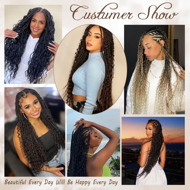 Vustbeauty 9 Packs Boho Box Braids Crochet Hair 24 Inch Goddess Box Braids Crochet Hair With Curly Ends Synthetic Bohemian Braids Hair Extension For Women (24inch,1b/4/30)
