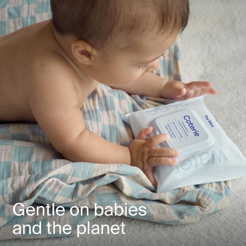 Coterie Baby Wipes for Sensitive Skin, Plant-Based and Plastic-Free Fibers, 99% Water, Hypoallergenic, pH Balanced, Unscented, Clean and Gentle Baby Essentials, 4 Standard Packs & 8 Travel Size Packs