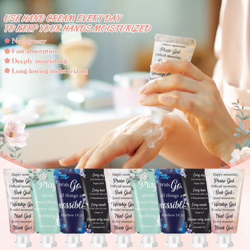 Sacubee 48 Pcs Christian Hand Cream Bulk for Women Mother's Day Mini Travel Size Religion Bible Verse Lotion for Skin Dry Hand Lotion for Mom Grandma Church Prayers Coworker Wedding Favors