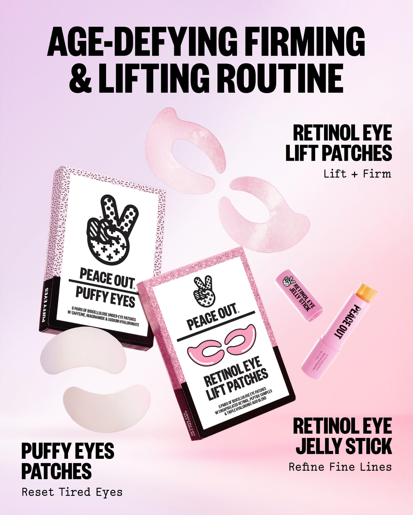 PEACE OUT Puffy Eyes Under Eye Patches, Biocellulose Mask with Caffeine, Niacinamide, and Hyaluronic Acid Tackles Puffiness, Dark Circles, Dryness (6 pairs)