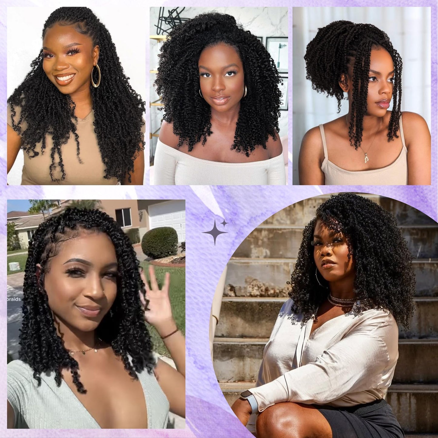 Yanky Twist Crochet Hair for black women 16 Inch 8 Packs 30 Stands/Pc,Pre-looped Fluffy Spring Mini Twist Passion Twist Natural Black Synthetic Crochet Braids Braiding Hair(16 Inch, 1B-8P)