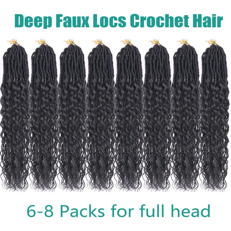 Crochet Hair for Black Women with Curly Ends 30 Inch 8 Packs Goddess Locs Crochet Hair Deep Soft Faux Locs Crochet Braids Pre Looped Curly Wavy Braiding Hair Extension(30 Inch, 1B)