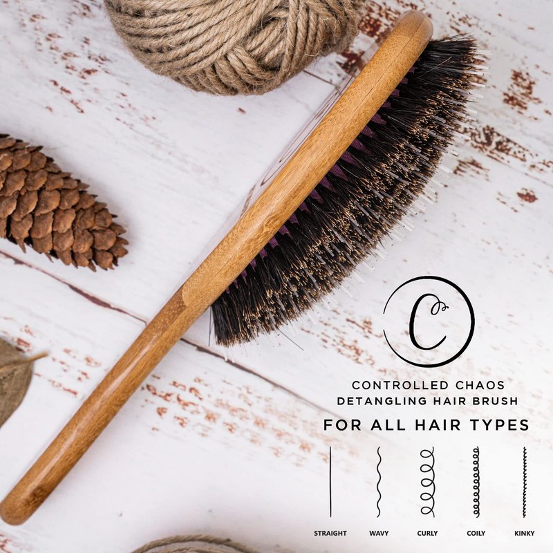 Controlled Chaos Boar + Nylon Bristle Hair Brush–Wooden Bamboo Hair Brush for Women & Men, Detangling Brush for Any Hair Type