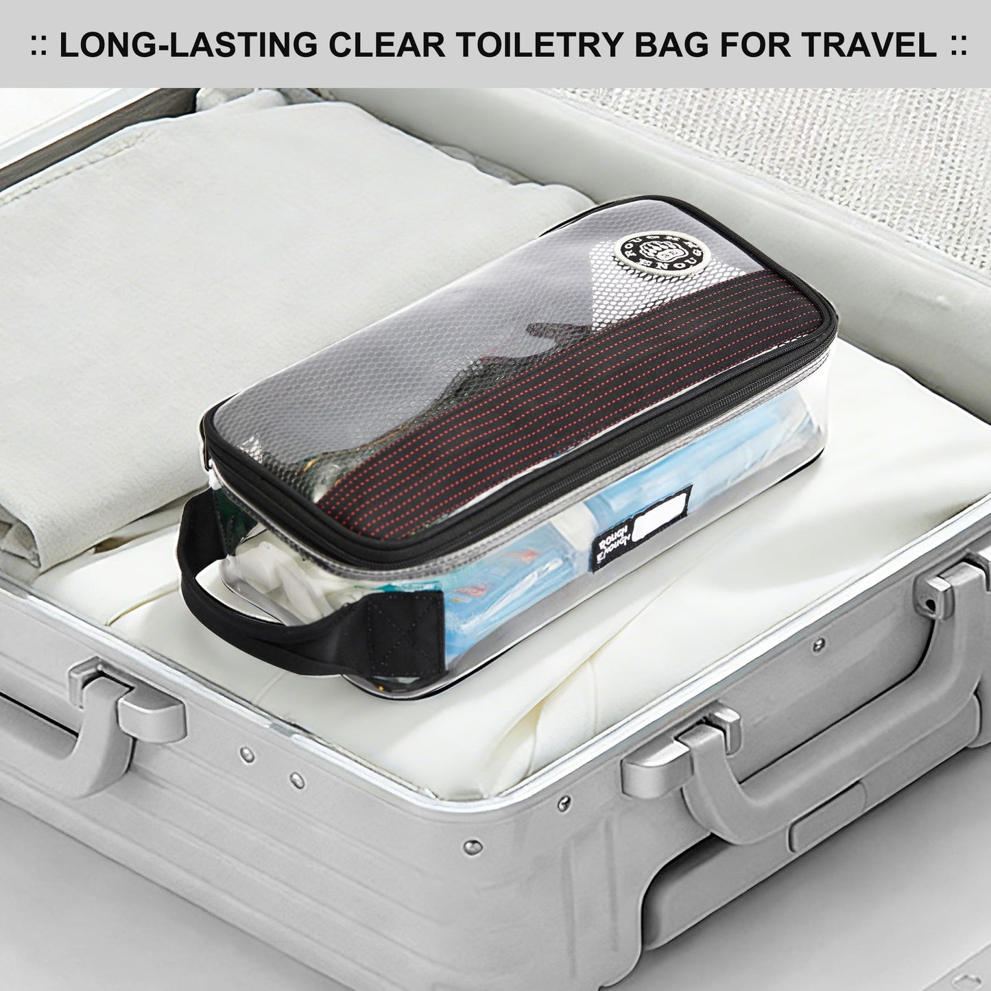 Rough Enough Clear Toiletry Bag for Traveling Men Shaving Kit Medicine Case Pouch Organizer Large for Toiletries Accessories