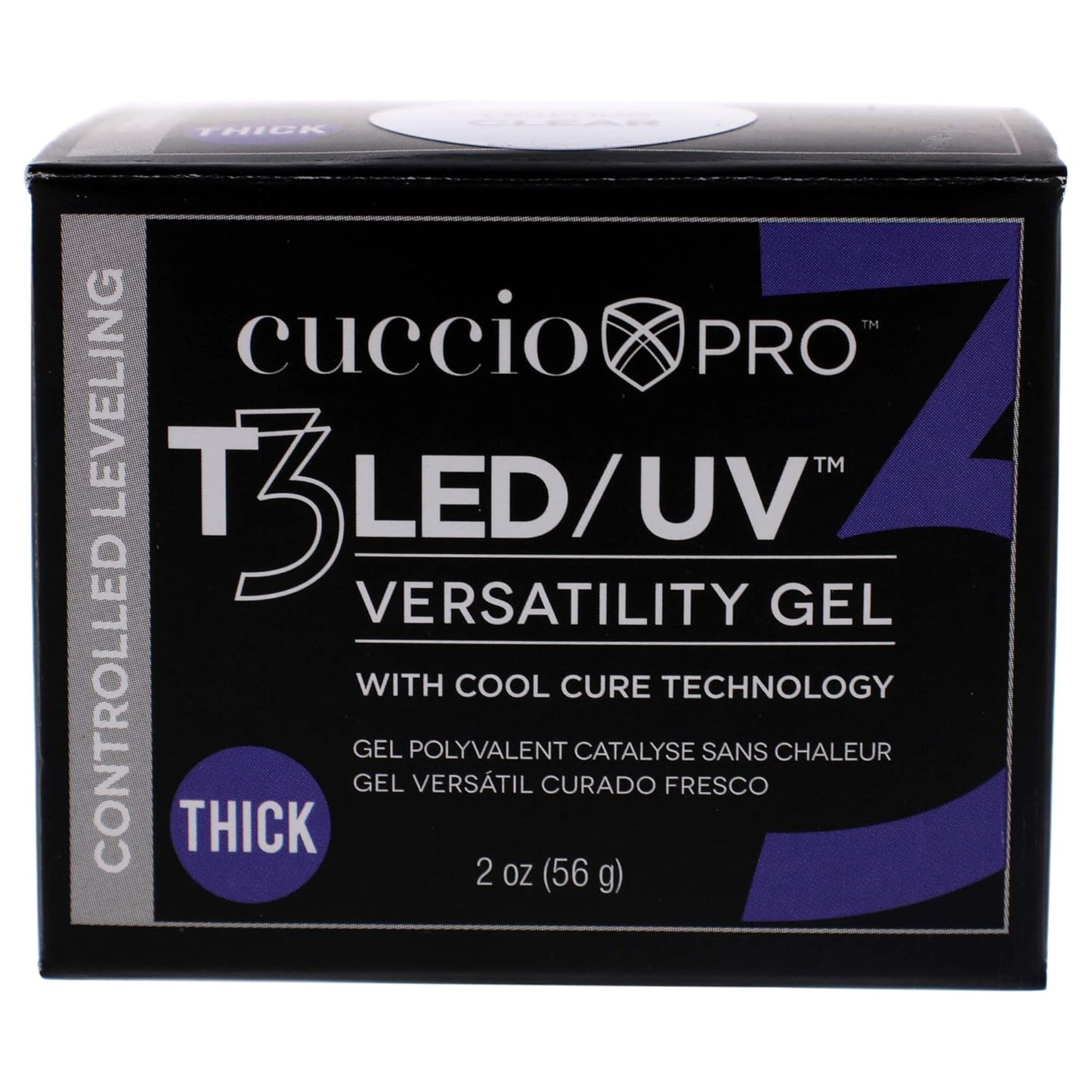 Cuccio Pro T3 LED/UV Cool Cure Gel - Flexible & Strong Adhesion - Quick Cure - 2 Oz Clear Nail Gel