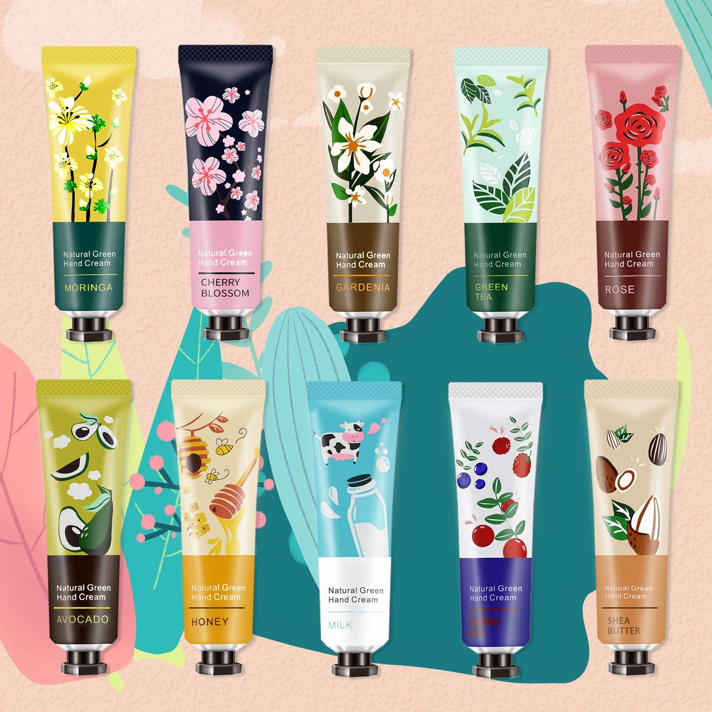 Ownest 10 Pack Hand Cream Kit, Plant Fragrance Moisturizing Hand Care Cream, Hydrating Formula Hand Lotion for Dry Crack Skin, Protable Travel Size, Best Gift Kit for Birthday Christmas
