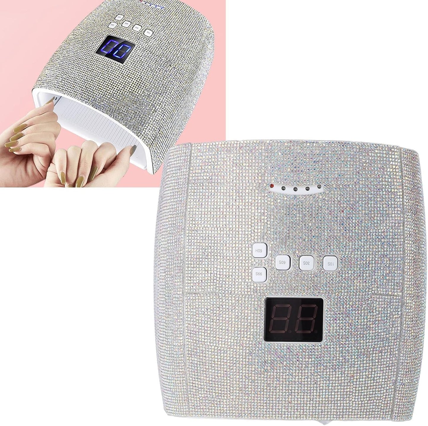 Rechargeable 66W Nail Lamp with Rhinestones - Gel Nail Light, 4 Timer Settings, Removable Tray