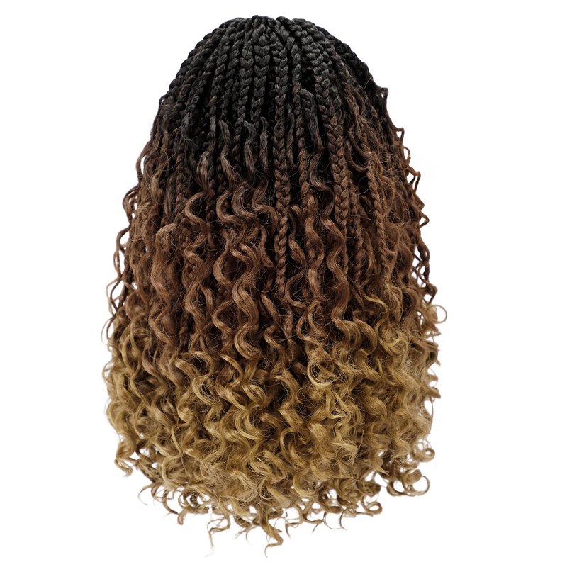 Goddess Box Braids Crochet Hair 12 Inch 8 Packs Pre-looped Bohemian Crochet Boho Box Braids With Curly Ends 3X Crochet Braids Hair for Women Synthetic Braiding (12 inch, T1B/30/27)
