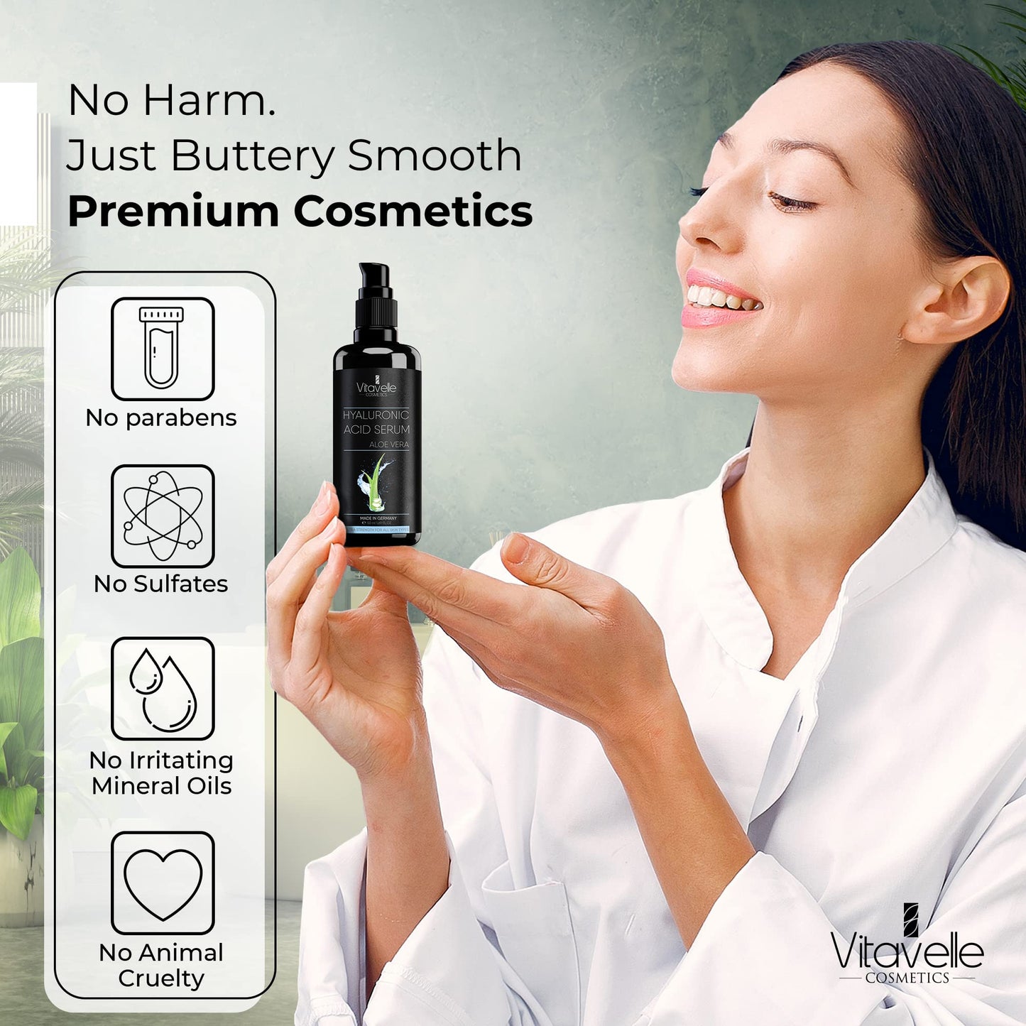 VITAVELLE Hyaluronic Acid Serum with Aloe Vera – Lightweight Hydrating Facial Serum for Smooth-Looking Skin (1.69 Fl Oz)
