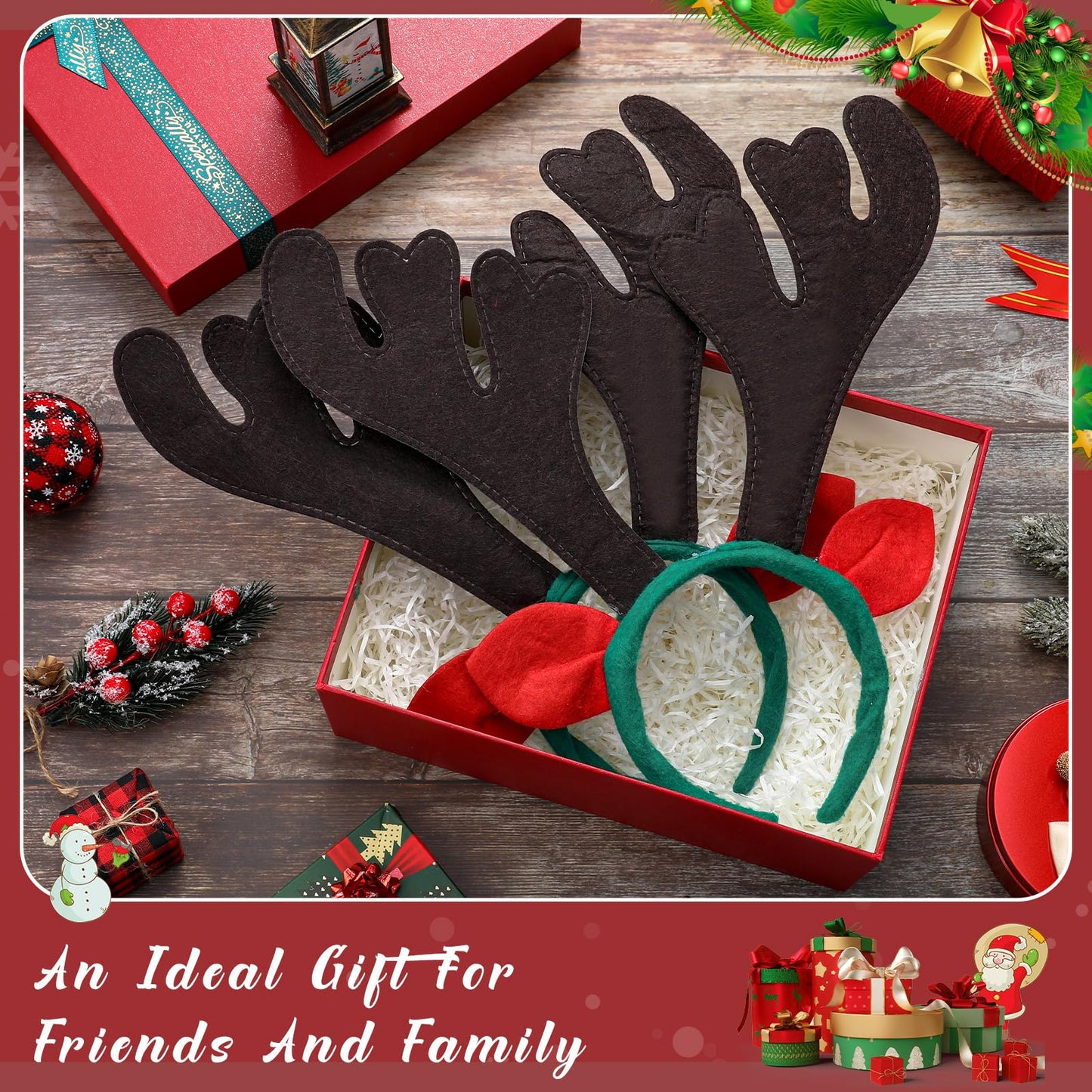 Zubebe 36 Pcs Christmas Reindeer Antlers Headband Xmas Deer Antlers Horns Headband with Ears Deer Decor (Red Brown,13.39 x 11.81 Inches)