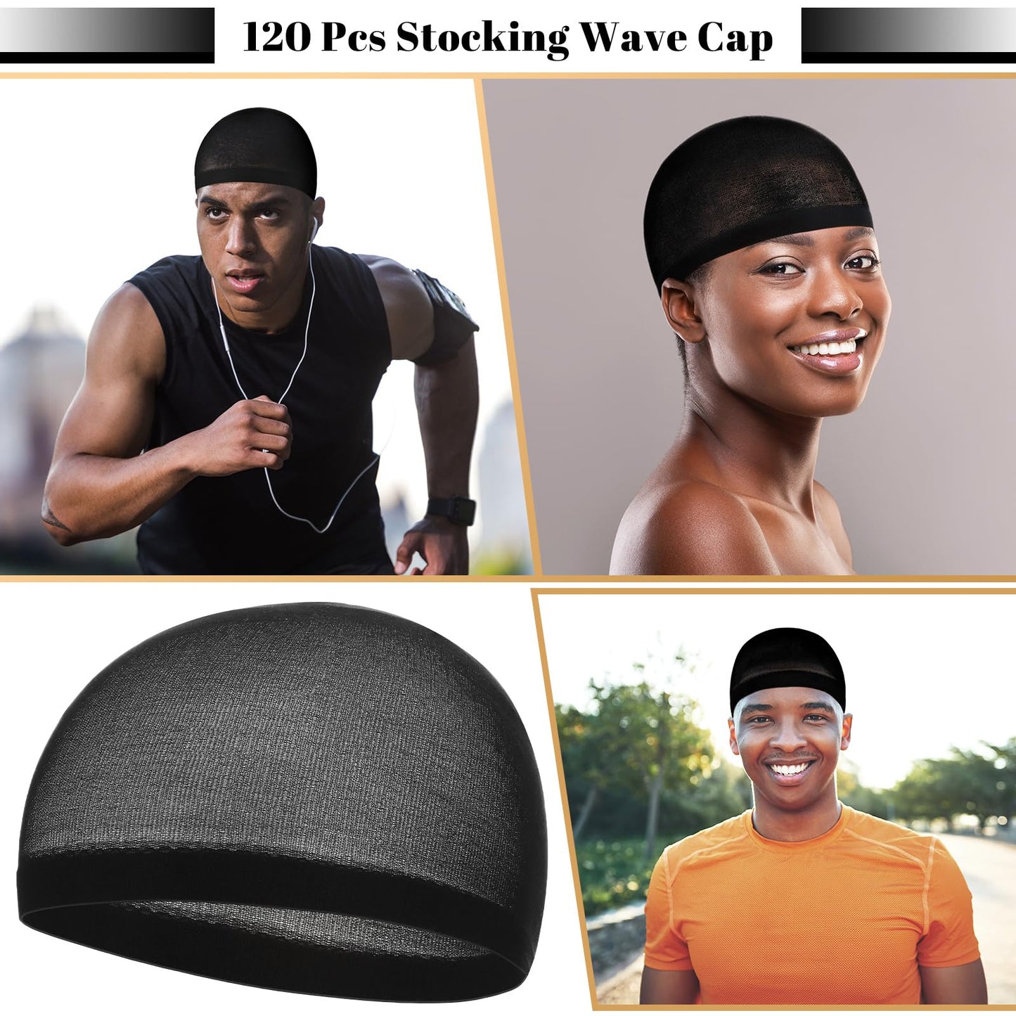 Ramede 120 Pcs Stocking Wave Cap for Men Adult Stretchy Nylon Skull Wave Lightweight Beanie Caps Waves for Man Women (Black)