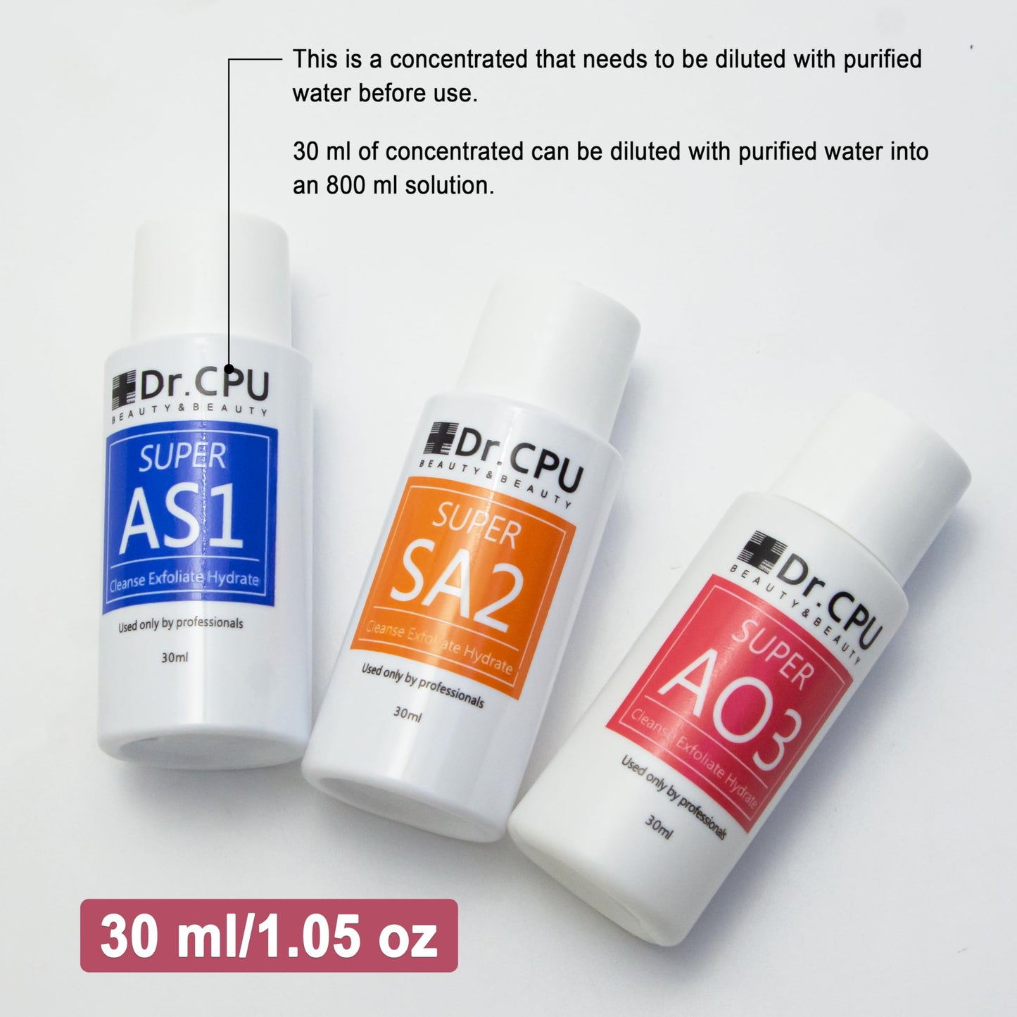 Water Peeling Aqua Peel Concentrated Solution Face cleansing and moisturizing 30ml/1.01oz Per Bottle Dilute to 800ml/27oz Solution Use AS1 SA2 AO3 3 Bottles Per Set Elitzia ETCCS123T