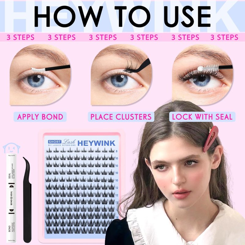 Manga Lash Clusters Kit Natural Lashes Clusters Short 8-14mm CC Curvature Lash Extension Kit Eyelash Extension Wispy Lash Clusters Individual Lash Wispy Eyelashes Clusters(Manga Short Kit)