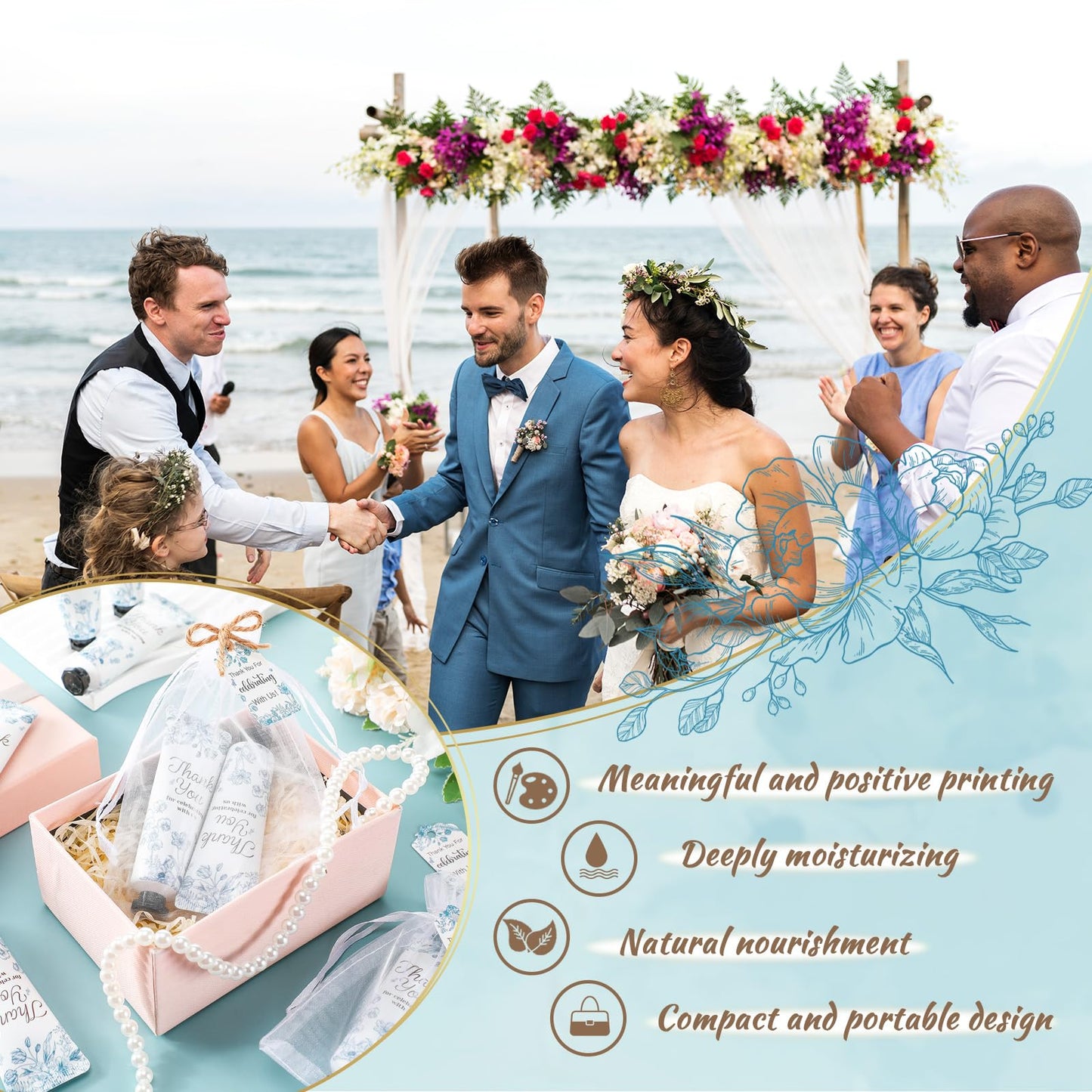Dansib 48 Sets /144 Pcs Baby Shower Hand Cream Gift Party Favors for Guests Gift Bridal Wedding Thank You Gifts Bulk Mini Travel Size Hand Lotion Set for Guests(Blue Flower)