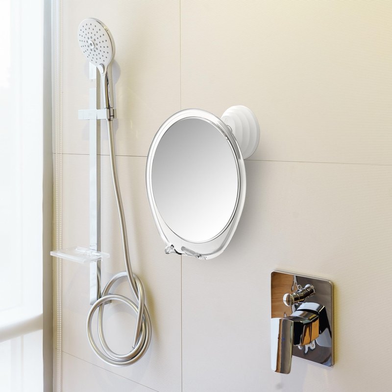 HONEYBULL Fogless Shower Mirror with Suction Mount & Swivel – Anti-Fog Acrylic Bathroom Mirror for Shaving – Built-in Razor Holder, Easy Install, Home Shower Accessory (White)