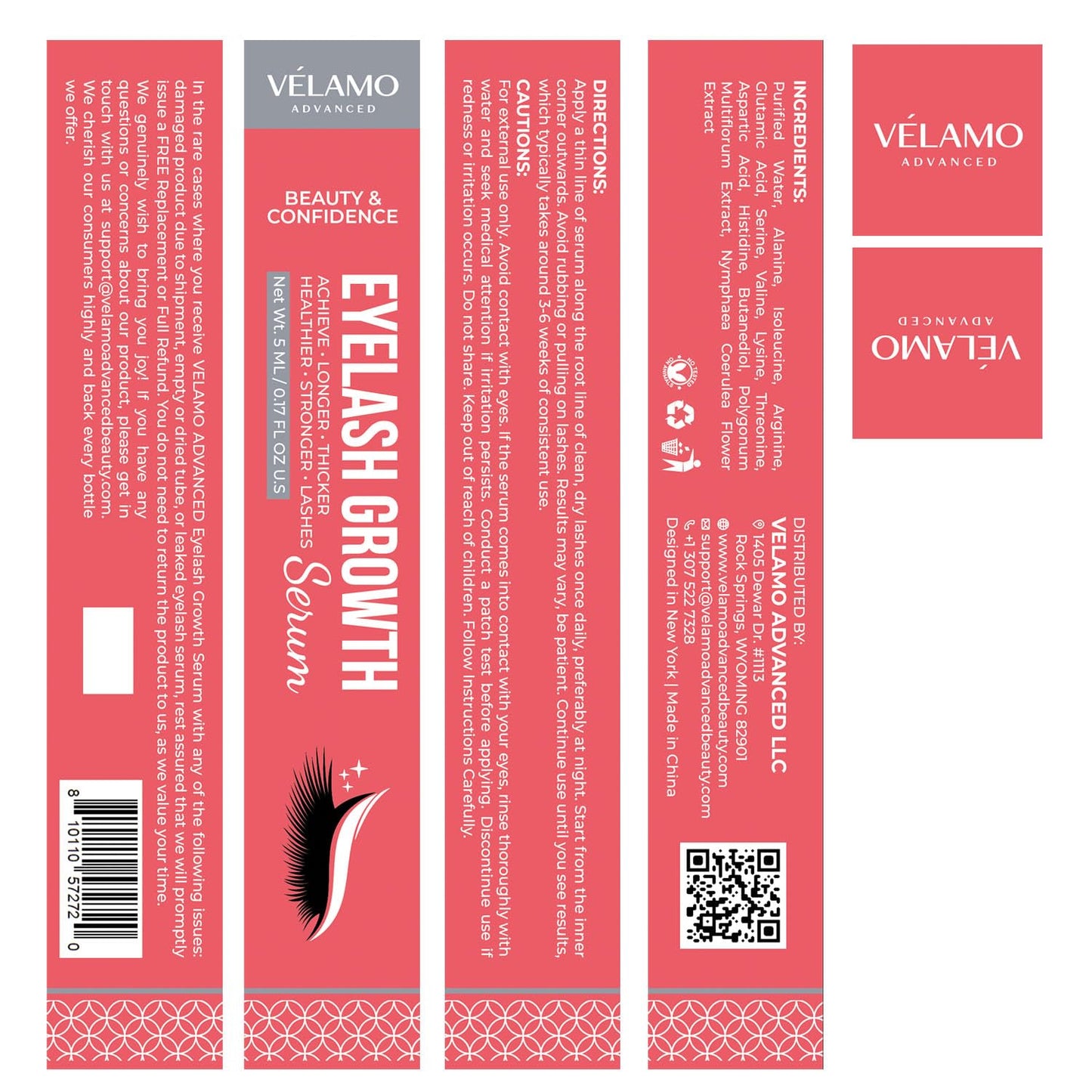 Eyelash Growth Serum - Natural Formula for Longer, Fuller Lashes | Vegan & Cruelty-Free, 5mL, 6-Month Supply
