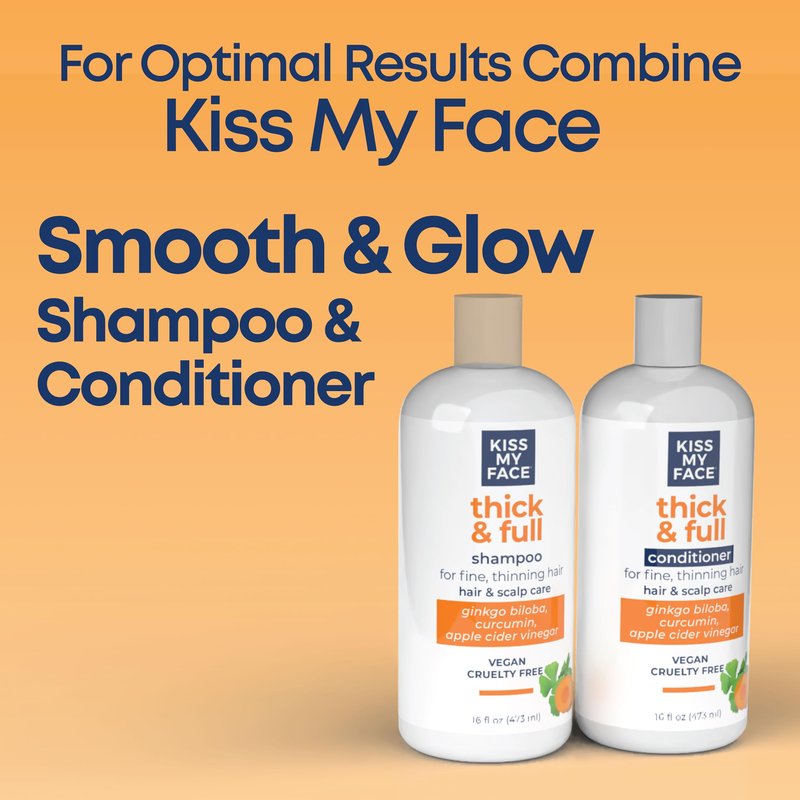 Kiss My Face Thick & Full Conditioner, For Fine and Thinning Hair, Hair and Scalp Care, Ginkgo Biloba and Curcumin, Vegan and Cruelty Free, 16 Fl Oz