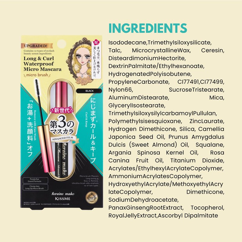 Heroine Make by KissMe Mini Waterproof Mascara | Black Waterproof Formula for Long-Lasting Volume and Length | Hypoallergenic | Curling and Smudge-Proof | Made in Japan