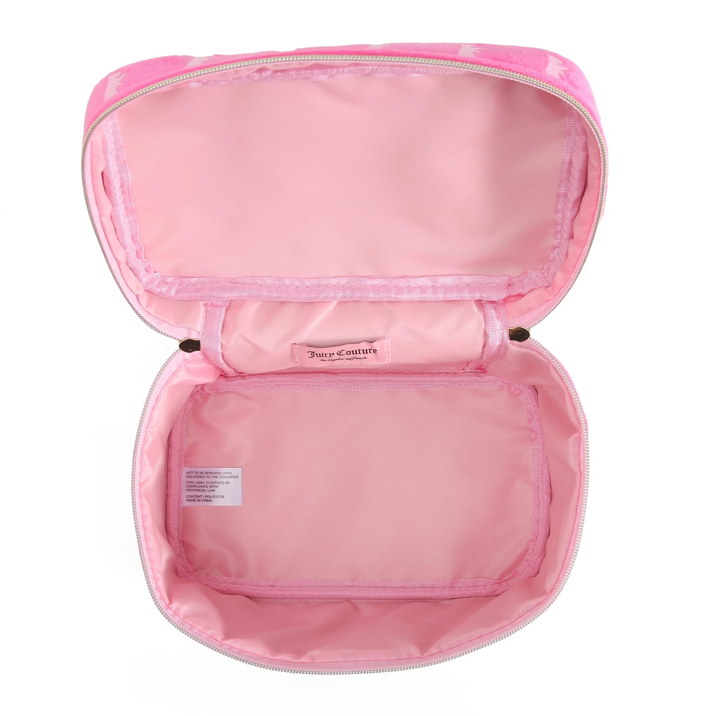 Juicy Couture Hot Pink Makeup Bag Cosmetics Organizer Travel Essentials Train Case Gold Terroir Dog Crown Velour