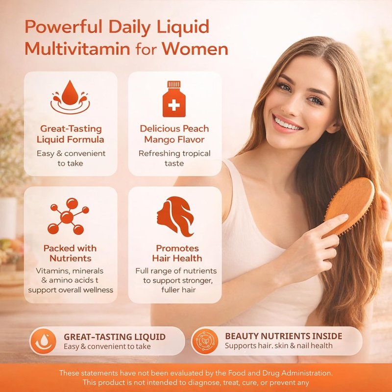 Liquid Multivitamin for Hair Growth - 10,000 mcg Biotin | 450 ml Hair & Skin Balance Formula for Men & Women 18+