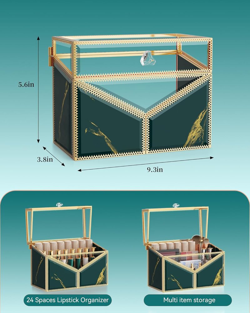 Lipstick Organizer - 24 Slot Tempered Glass Holder for Lip Gloss & Perfume | Vanity Storage Solution