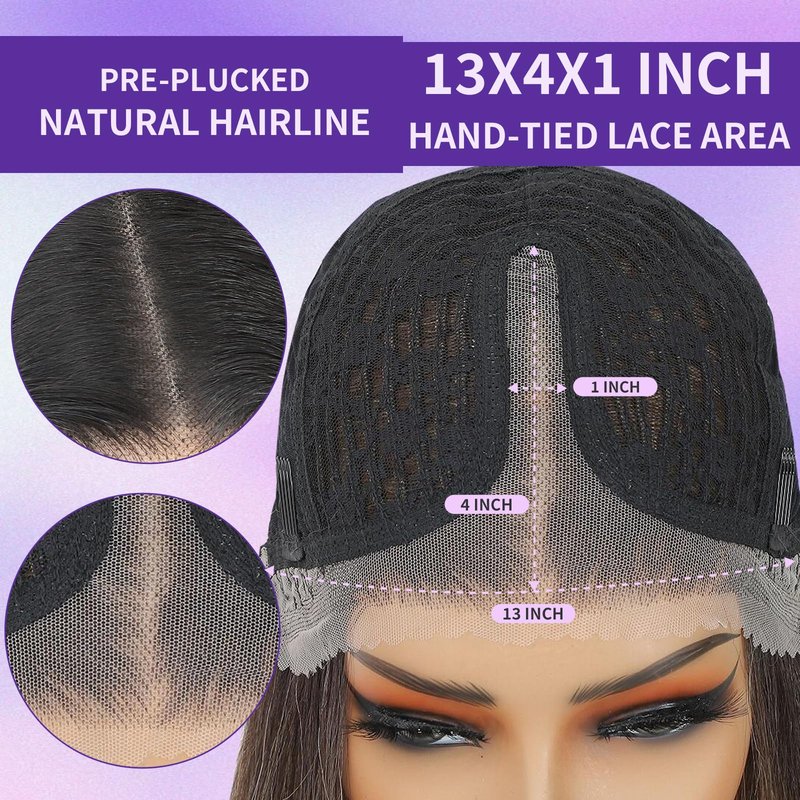 KPROYU Synthetic Lace Front Wig Pre Cut Lace Glueless Wig Wear And Go 13X4X1 Inch HD Lace Layered Wig Pre Plucked Glueless Synthetic Wigs For Women Auburn Brown Black Root(2/30) 26 Inch
