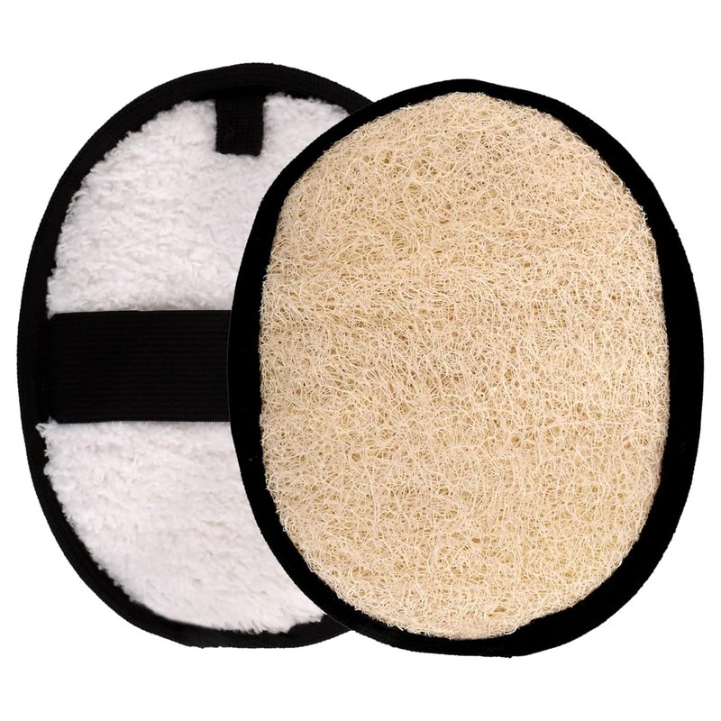 SERRENTO Loofah Body Scrubber Shower - Luffa Sponge 2PCS Black & White Set