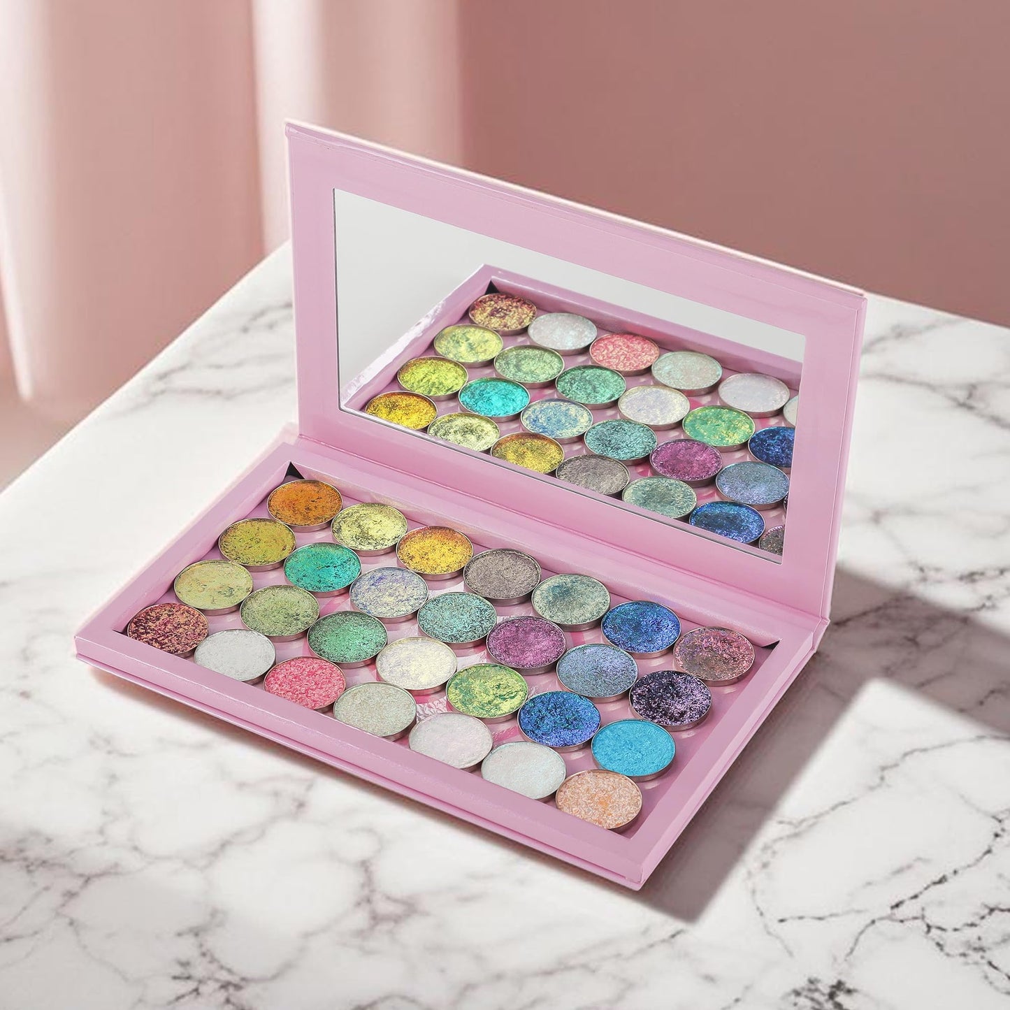 SZDYM Pink Empty Magnetic Palette With Mirror, Cute Empty Makeup Palette for Highlighters Lipstick Blush Powder Eyeshadows
