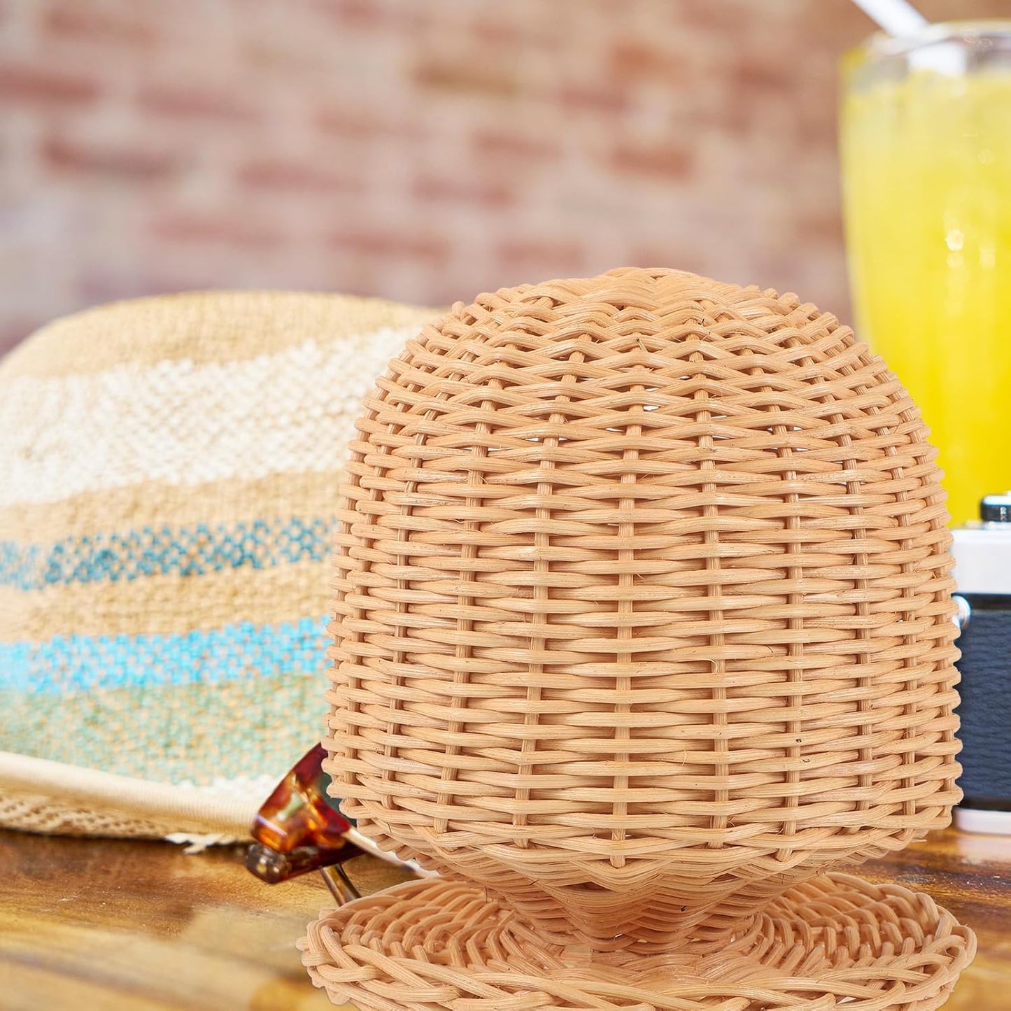 Rattan Hat Display Stand - Dome Shape Wicker Mannequin Head Holder for Hats & Wigs | Stylish Home Décor