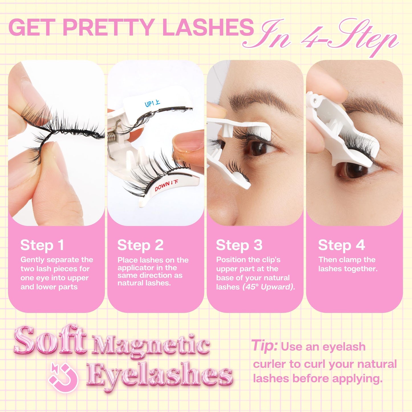 CALAILIS Magnetic Eyelashes with Applicator Upgrade Soft Magnetic Lashes Natural Look Reusable No Glue or Eyeliner Needed Easy to Wear and Remove (RC03, 1 Pack)