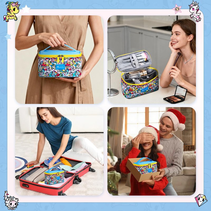 Tokidoki Official Unicorno Makeup Bag Cute Cosmetic Bag Large Capacity Travel Makeup Case Portable Organizer Toiletry Bag for Women Traveling with Handle (Pink)