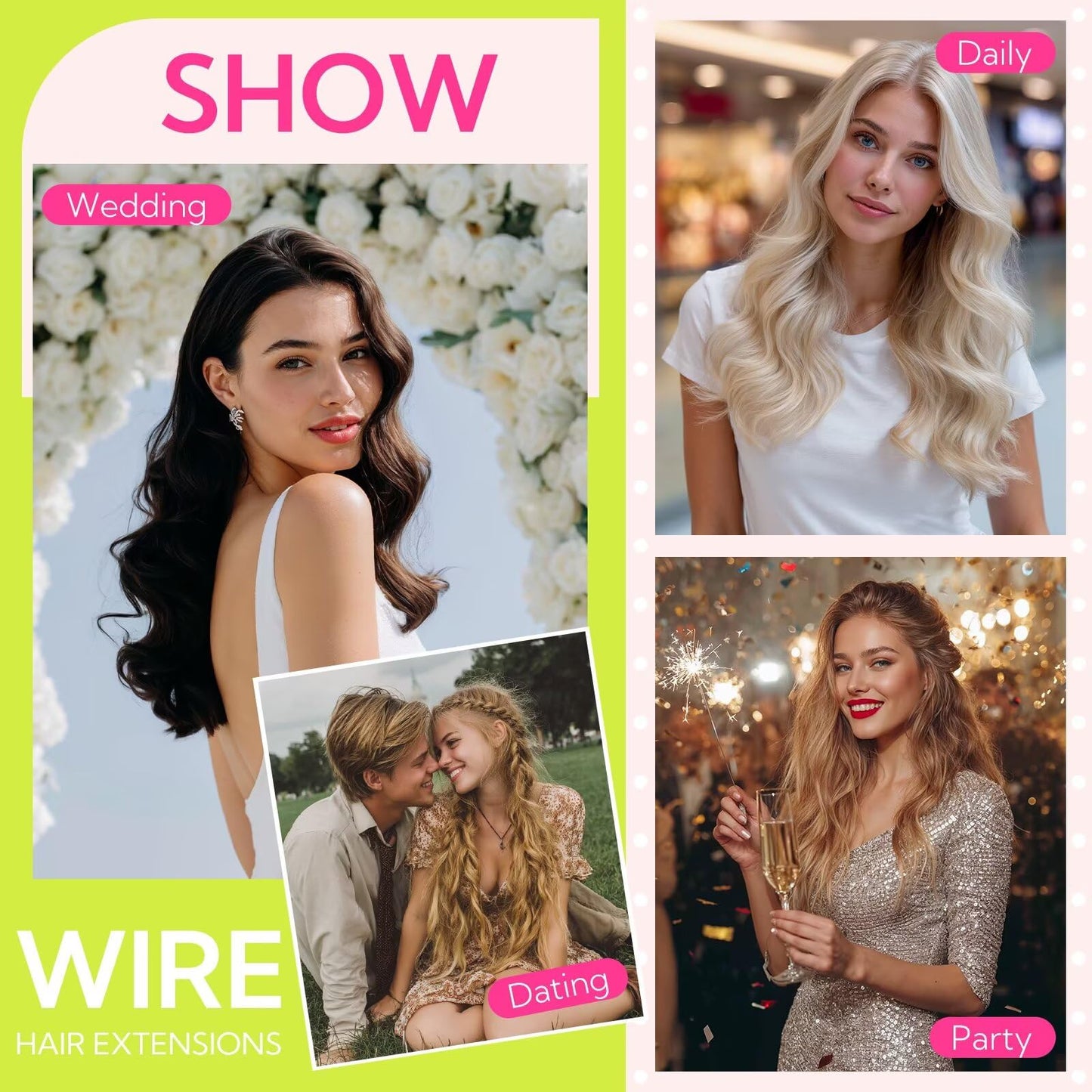 HOTBANANA Wire Hair Extensions, 14 inch 75g Light Dark Brown Invisible Fish Line Real Human Hair Extensions Straight