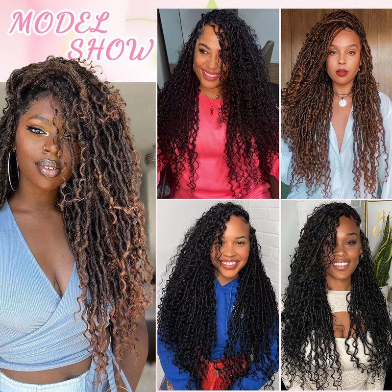 Soft Boho Locs Crochet Hair-30Inch 8Packs Goddess Faux Locs for Black Women(#4, 30 Inch(Pack of 8))