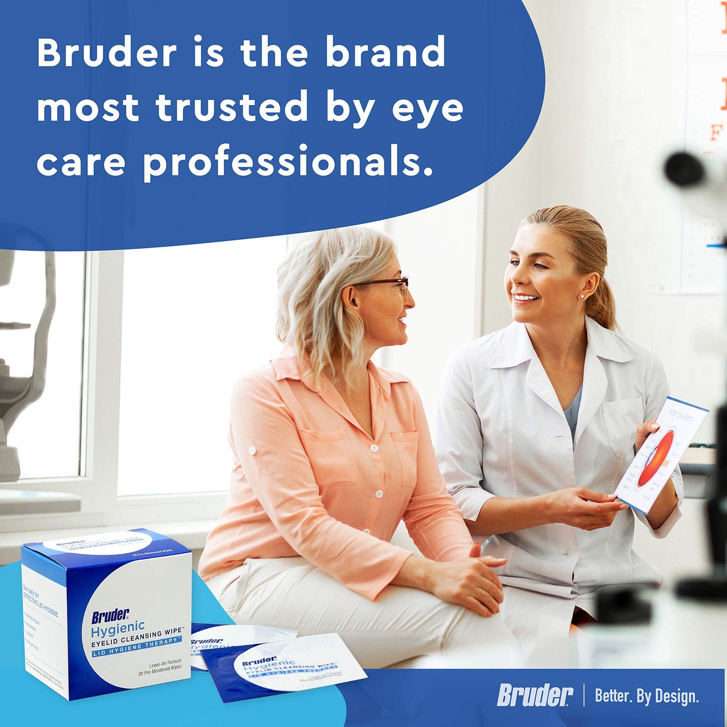 Bruder Hygienic Eyelid Cleansing Wipes (Pack of 2) | Rinse-free Exfoliating Wipes Remove Excess Oil and Debris from Eyelids & Lashes | 30 Count Box