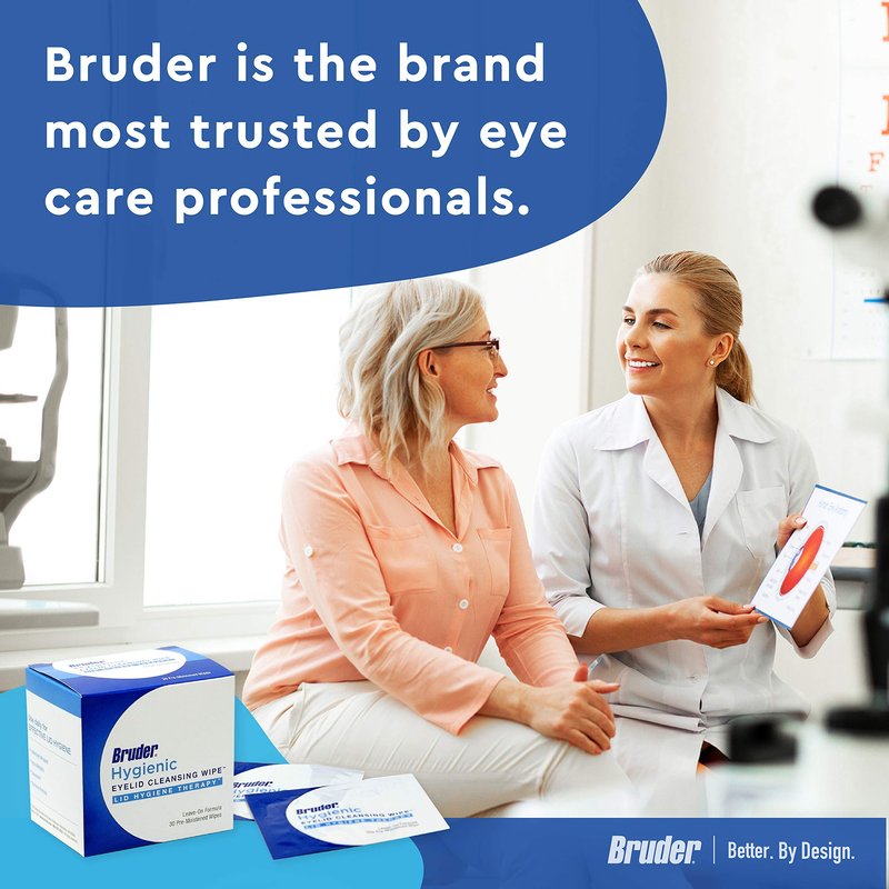 Bruder Hygienic Eyelid Cleansing Wipes (Pack of 2) | Rinse-free Exfoliating Wipes Remove Excess Oil and Debris from Eyelids & Lashes | 30 Count Box
