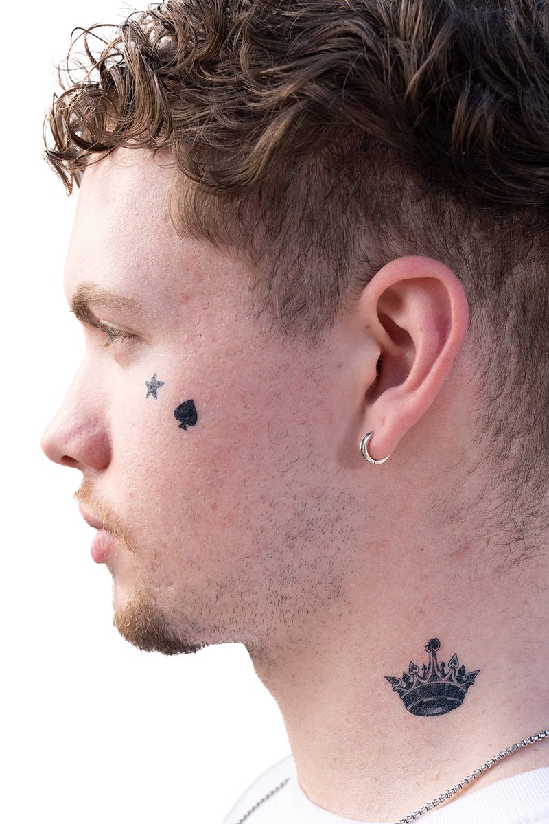 Thug Ink Temporary Tattoos – Volume II – 6-Piece Set | Dagger, Ice Cream Cone, Crown & More | Water-Transfer Face Tattoos – Fun Fake Ink for Parties, Costumes & Vibes