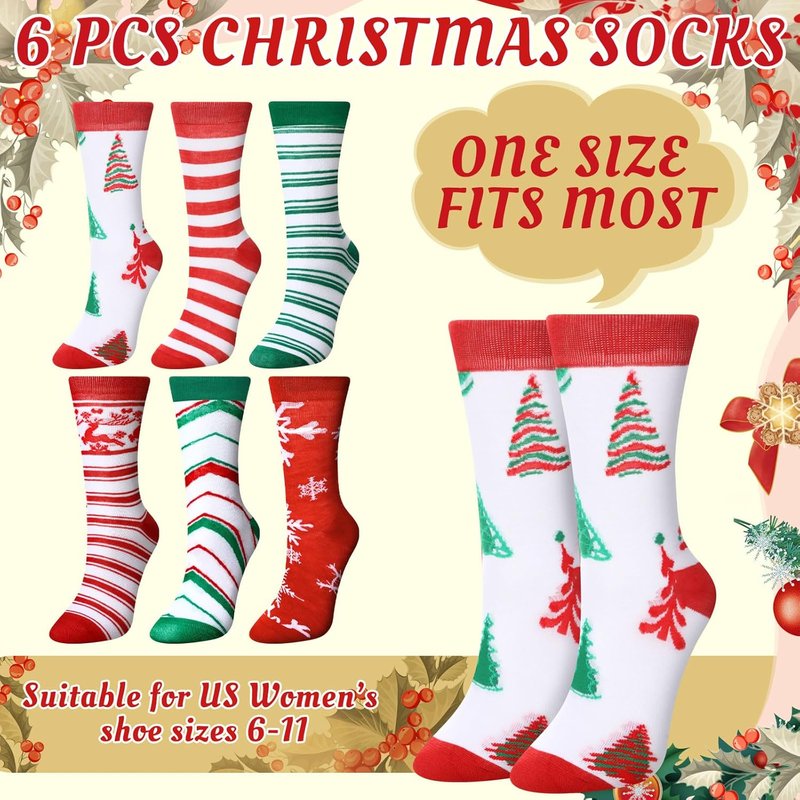 Christmas Gifts Set - 24 Oz Merry Christmas Plastic Tumblers with Lids & Straws | Makeup Bag, Crew Socks & Keychain for Holiday Parties