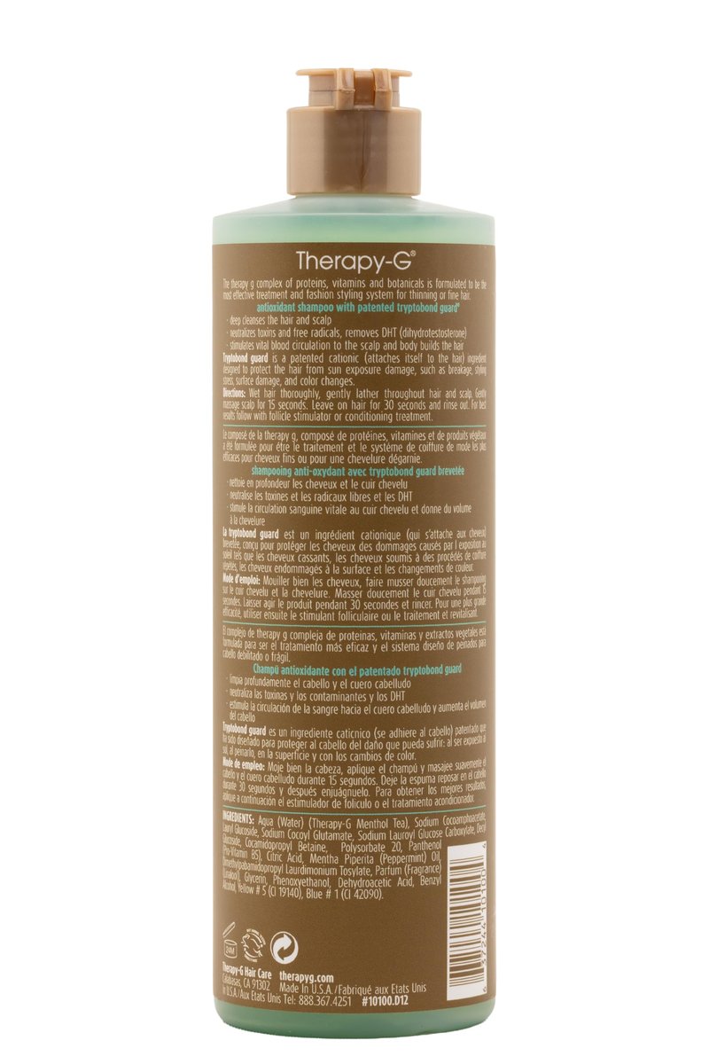 Therapy-G Antioxidant Shampoo (350ml 12 oz) for fine, thinning hair and anti hair loss. Protects hair color and prevents damage and helps inhibit DHT and stimulate renewed growth shampoo..