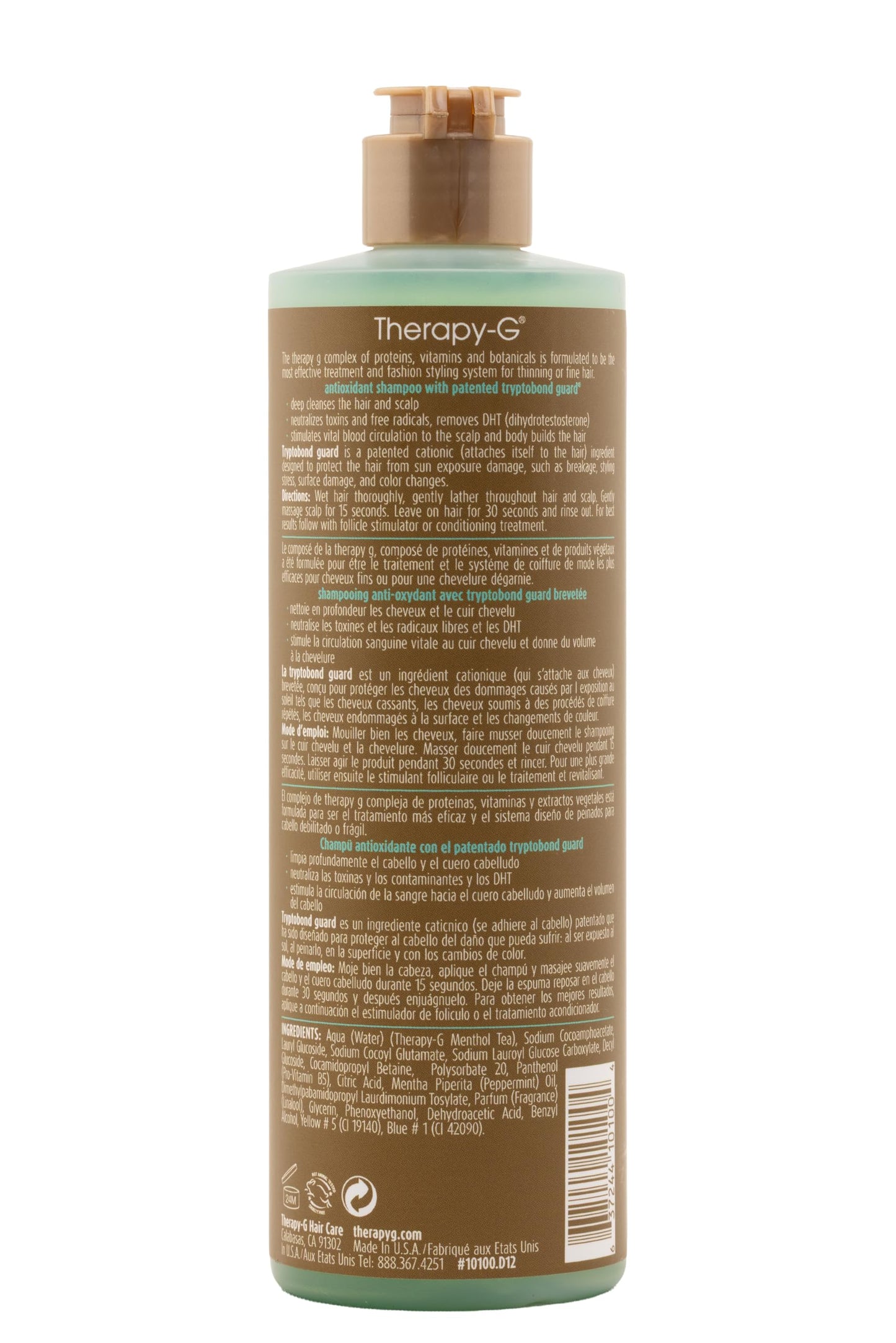 Therapy-G Antioxidant Shampoo (350ml 12 oz) for fine, thinning hair and anti hair loss. Protects hair color and prevents damage and helps inhibit DHT and stimulate renewed growth shampoo..