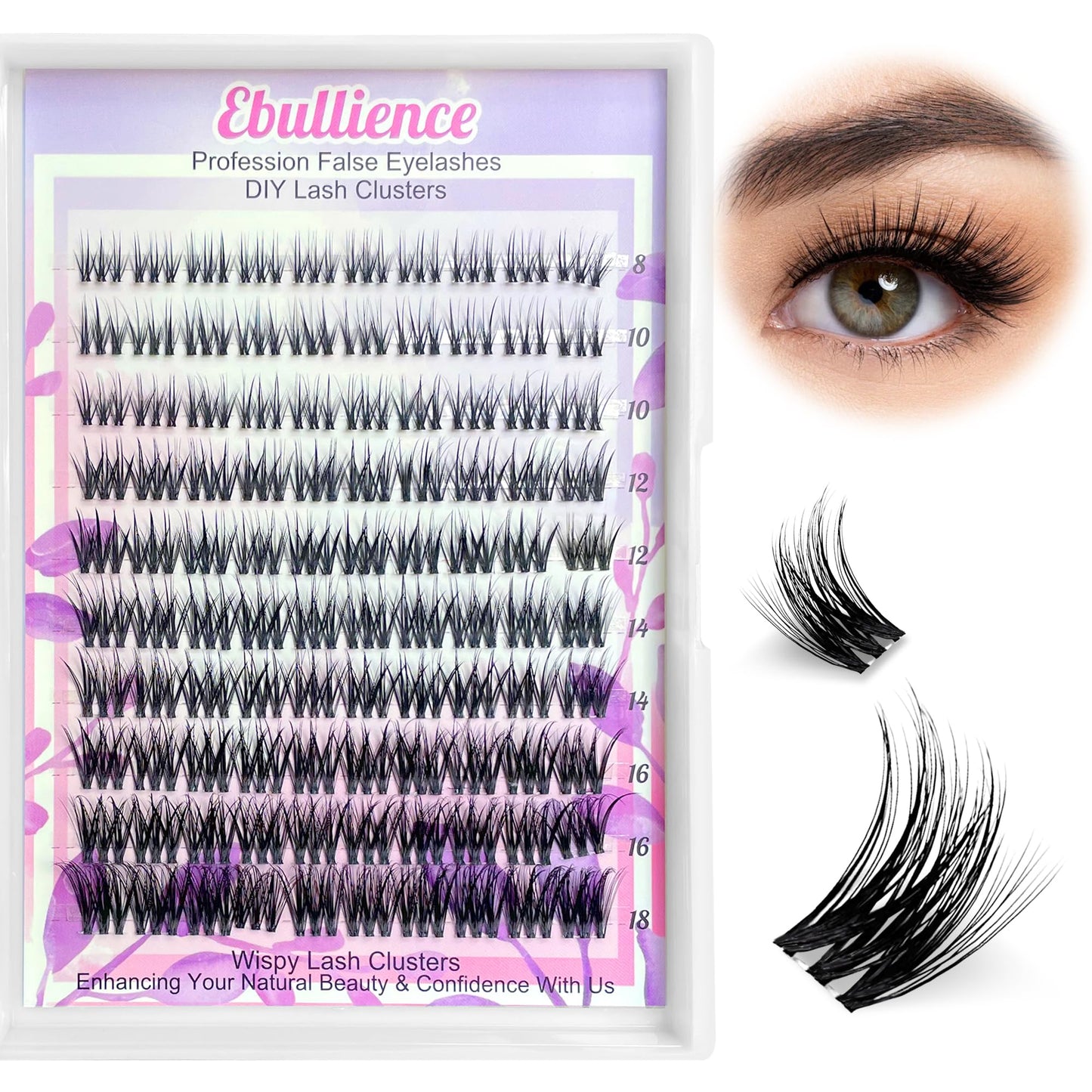 Lash Clusters D Curl Invisible Soft Ultra-Thin Band Clusters Lashes Eyelashes Individual Lashes DIY Lash Extensions at Home False Lashes Wide Band Wispy Eye Lash Clusters 0.06D 8-18 MIX 100pcs