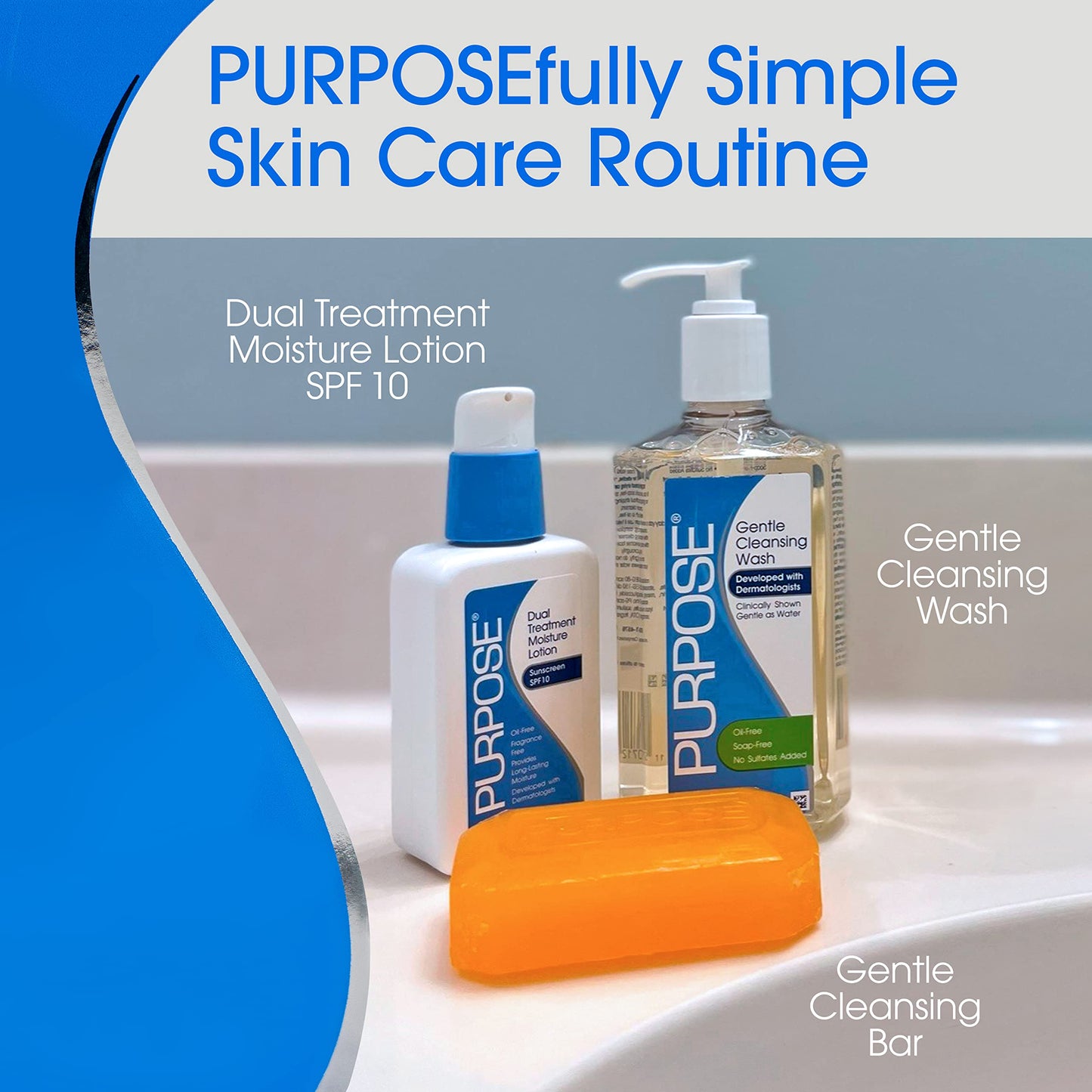 PURPOSE Gentle Cleansing Bar, As Gentle As Water, All Skin Types, For Sensitive & Dry Skin, Oil-free, Hypoallergenic, Sulfate-Free, 6 oz Bar (Pack of 6)