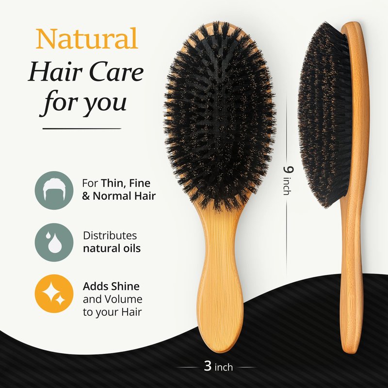Belula Boar Bristle Hair Brush Set for Men - Soft Mens Hair Brush for Thin, Normal & Short Hair - Includes Wooden Comb, 2 Palm Brushes & Travel Bag - Best Hair Brushes for Men!