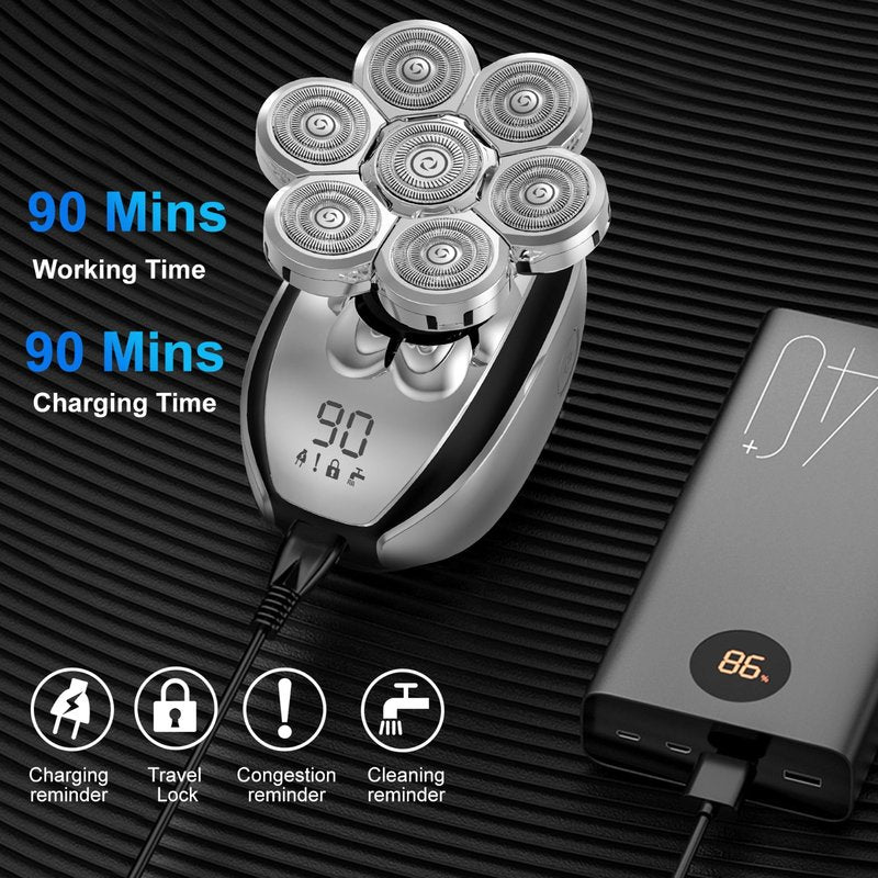 Head Shavers for Bald Men, Electric Razor for Bald Men, Waterproof Head Shavers, 3 in 1 Grooming Kit, 7D Rechargeable Rotary Shaver with Led Display