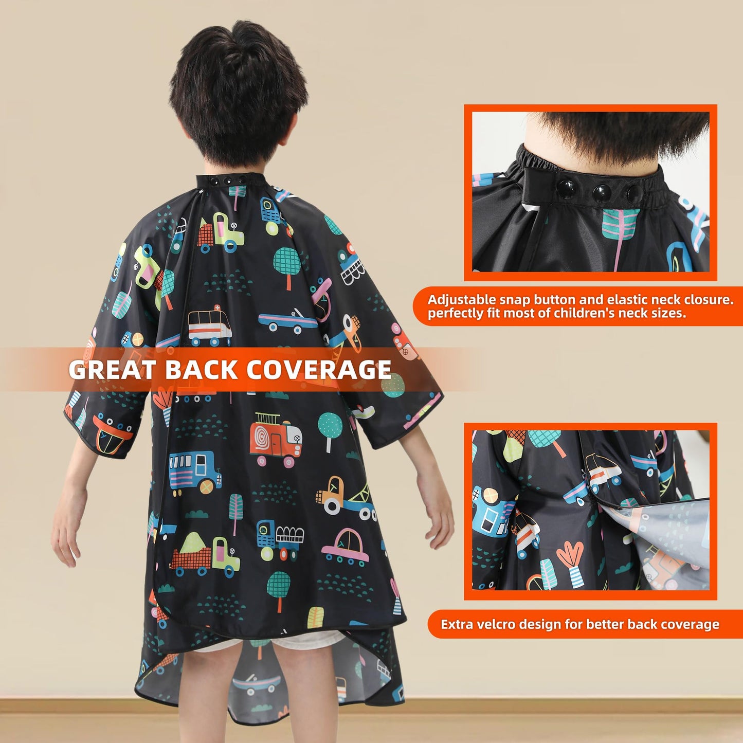 PERFEHAIR Salon Cape Kit - Adult & Kids Hair Cutting Cape Set with Sleeves, Soft & Light Cape for Men & Women, Kids Barber Cape with Cars Design, Home & Salon Use, Professional Hair Cutting Apron Set