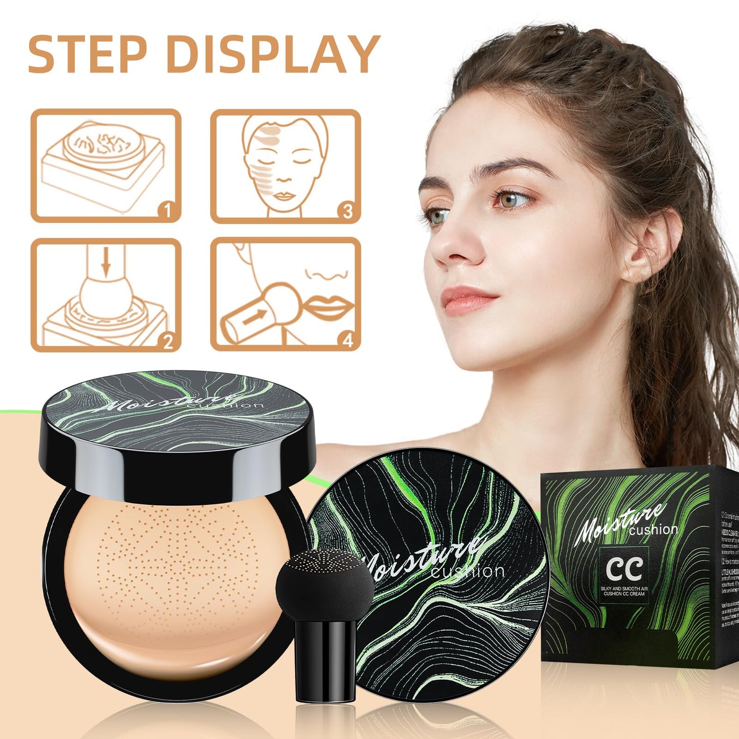 Ursoulney Mushroom Head Air Cushion CC Cream - Tattoo Cover up BB Cream Foundation Makeup Moisturizing Concealer Long-Lasting, Cushion Foundation Full Coverage Self Adjusting (Natural)