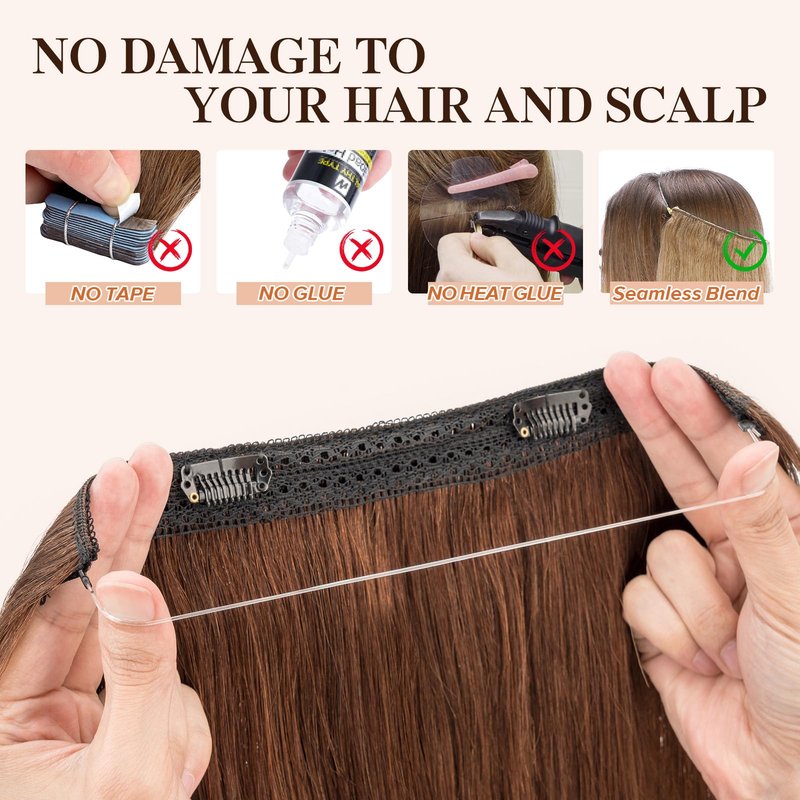 Halo Hair Extensions Real Human Hair,S-noilite 100% Human Hair Halo Extensions,Halo Hair Extension for Women, Halo Hair Extensions,04 Medium Brown 65g/16inch