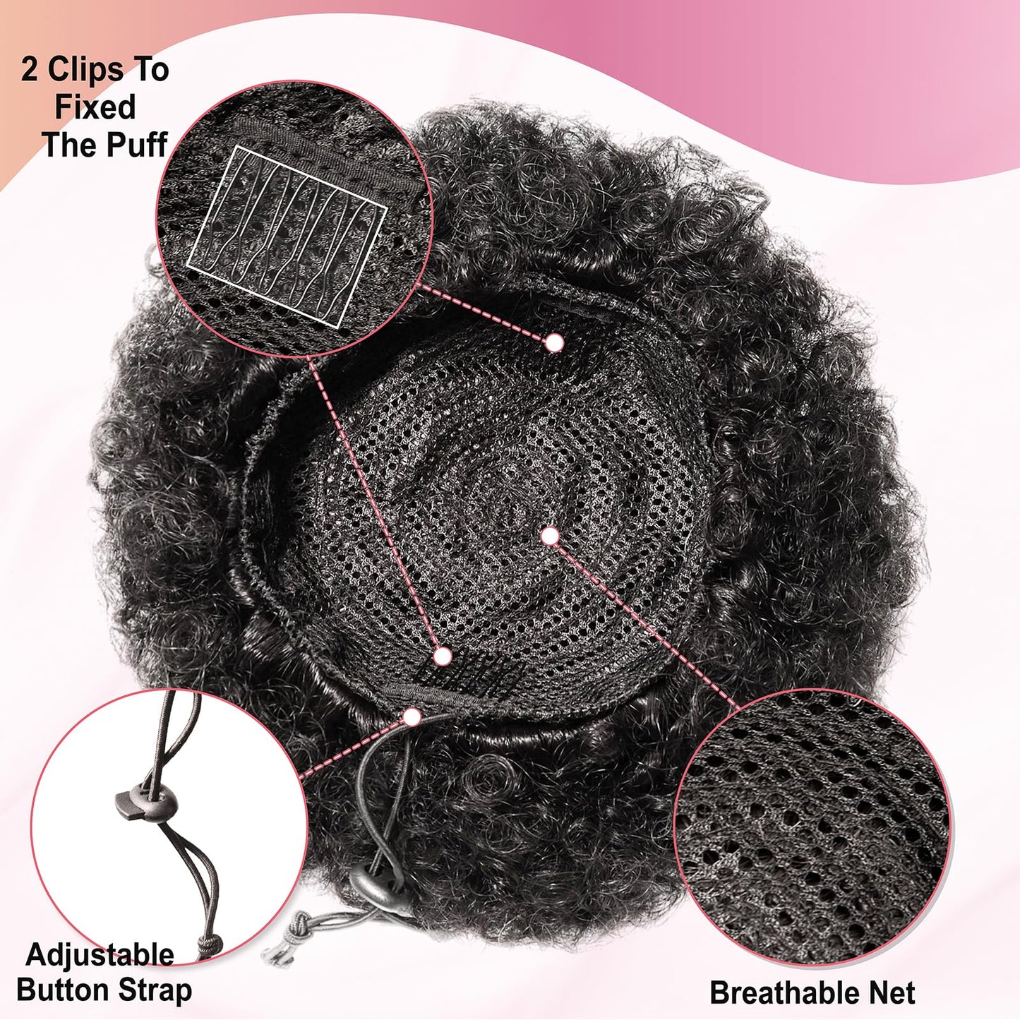 Afro Puff Ponytail Drawstring Extensions Wigs Real Human Hair for Girls Women, Natural Black Virgin Hair 8 Inch Afro Puff Hair Extensions Clip On Kinky Drawstring Curly Ponytail Bun Hairpiece Wigs